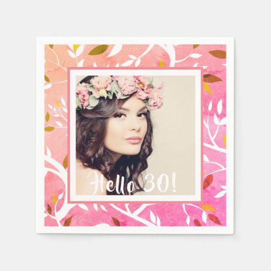Serviette En Papier anniversaire 30 ans photo personnalisée botanique  (Devant)