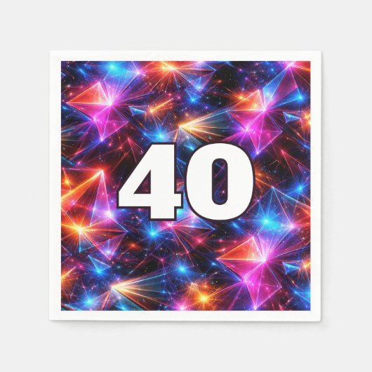 Serviette En Papier Anniversaire 40 ans Néon Polygone Abstrait (Devant)