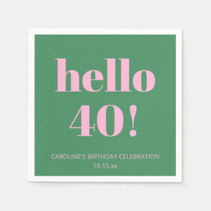 Serviette En Papier Anniversaire 40 Ans Rose Vert Rétro Moderne Lumine