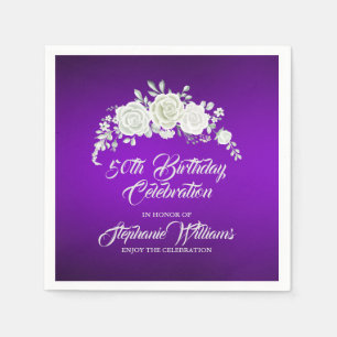 Serviette En Papier Anniversaire 50 ans femme vintage rose violet blan