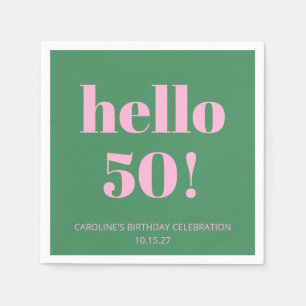 Serviette En Papier Anniversaire 50 Ans Rose Vert Rétro Moderne Éclata