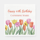 Serviette En Papier Anniversaire 60 ans Fleurs (Devant)