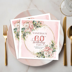 Serviette En Papier Anniversaire 60 ans Rose Gold Bohème Élégant Eucal