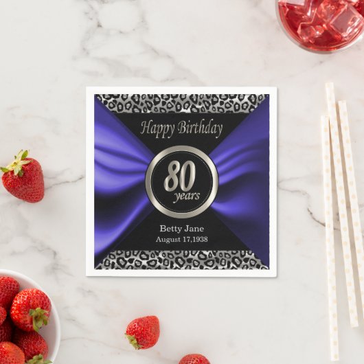 Serviette En Papier Anniversaire 80 ans | Leopard - bleu pourpre - Per (En situation)
