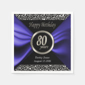 Serviette En Papier Anniversaire 80 ans | Leopard - bleu pourpre - Per (Devant)