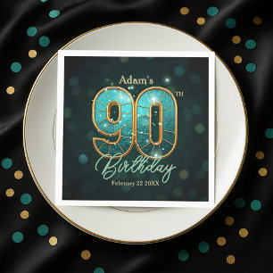 Serviette En Papier Anniversaire 90 ans élégant vibrant sarcelle et or