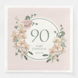 Serviette En Papier Anniversaire 90 ans Tropical Floral
