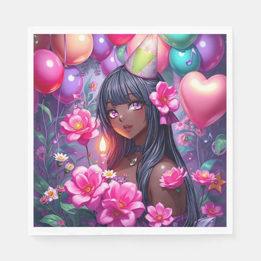 Serviette En Papier Anniversaire à thème Anniversaire Fille de couleur (Devant)