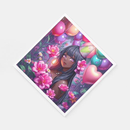 Serviette En Papier Anniversaire à thème Anniversaire Fille de couleur (Coin)