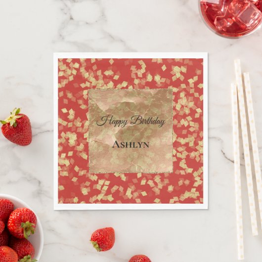 Serviette En Papier Anniversaire Abstrait Confetti Or Rouge (En situation)