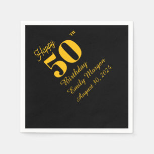 Serviette En Papier Anniversaire Adulte Élégant Classique Noir & Or
