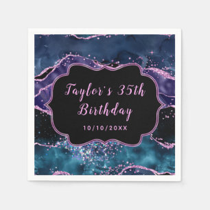 Serviette En Papier Anniversaire Agate Océan Bleu Marine et Violet