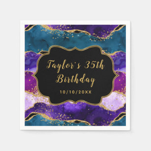 Serviette En Papier Anniversaire Agate Paon Violet et Bleu