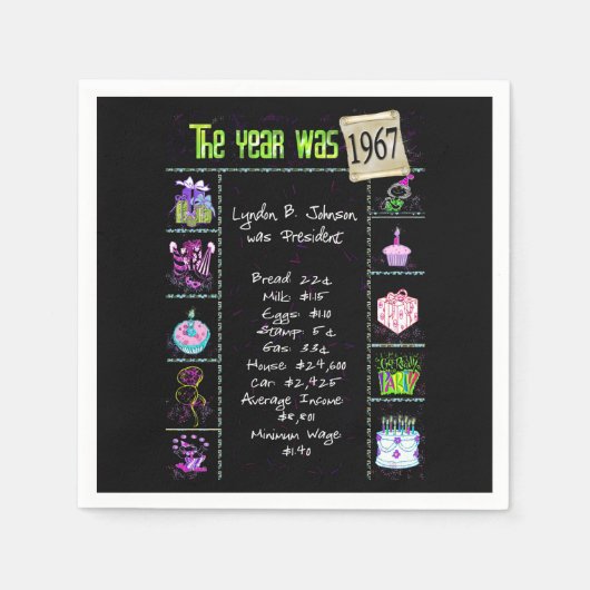 Serviette En Papier Anniversaire Année 1967 Papier de Parti Napkin (Devant)