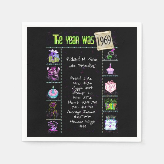 Serviette En Papier Anniversaire Année 1969 Papier de Partie Napkin (Devant)