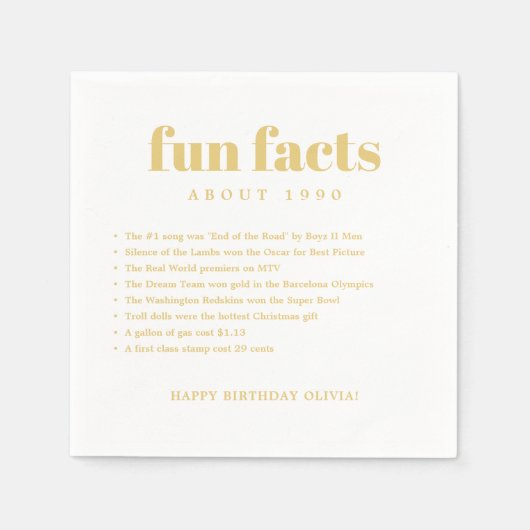 Serviette En Papier Anniversaire Année Faits Amusants Minimal Moderne  (Devant)