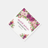 Serviette En Papier Anniversaire Aquarelle Fleurs Élégantes Rose Viole (Coin)