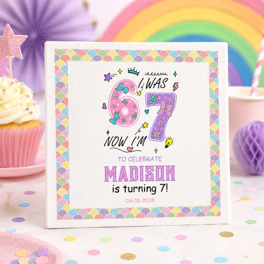 Serviette En Papier Anniversaire arc-en-ciel 7 ans | J'avais 6 ans, ma