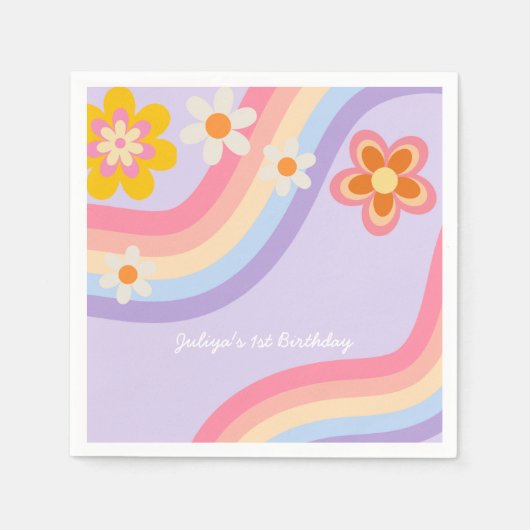 Serviette En Papier Anniversaire Arc-en-ciel rétro (Devant)