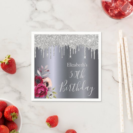 Serviette En Papier Anniversaire argent parties scintillant goutte-à-g (En situation)