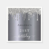 Serviette En Papier Anniversaire argent parties scintillant monogramme (Devant)