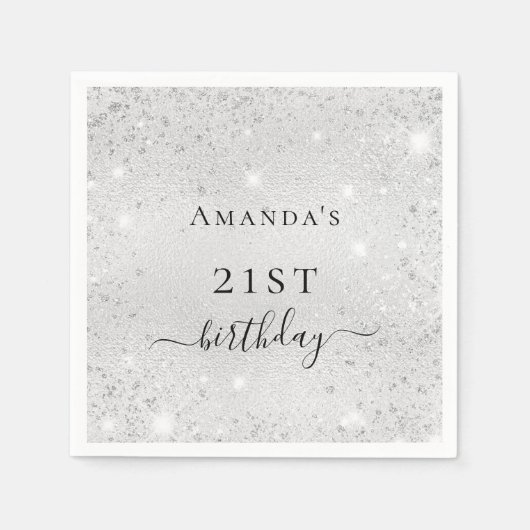 Serviette En Papier Anniversaire argent parties scintillant monogramme (Devant)