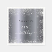 Serviette En Papier Anniversaire argent parties scintillant monogramme (Devant)