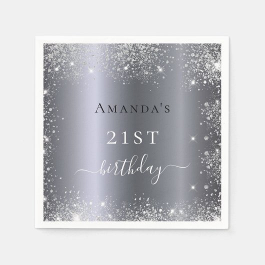 Serviette En Papier Anniversaire argent parties scintillant monogramme (Devant)