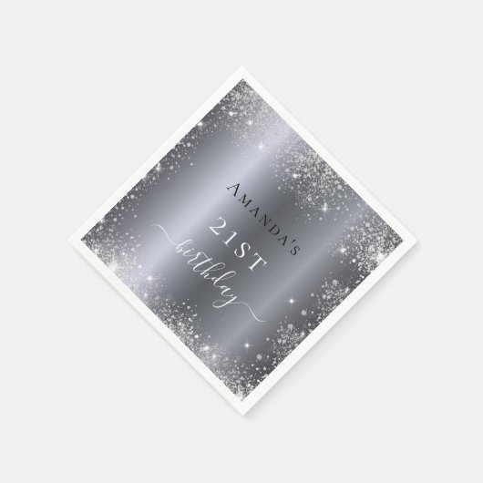 Serviette En Papier Anniversaire argent parties scintillant monogramme (Coin)