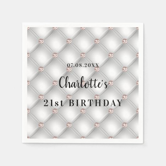 Serviette En Papier Anniversaire argent rose or rose nom (Devant)