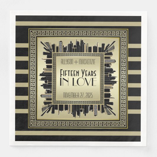 Serviette En Papier Anniversaire Art Déco Mariage Champagne Gold Gatsb (Devant)