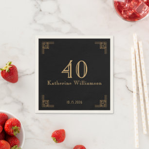 Serviette En Papier Anniversaire Art Déco Noir Or Roaring 20