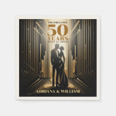Serviette En Papier Anniversaire Art Déco Retro Black & Gold Mariage (Devant)
