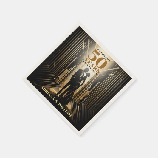 Serviette En Papier Anniversaire Art Déco Retro Black & Gold Mariage (Coin)