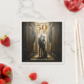 Serviette En Papier Anniversaire Art Déco Retro Black & Gold Mariage (En situation)