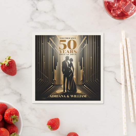 Serviette En Papier Anniversaire Art Déco Retro Black & Gold Mariage (En situation)