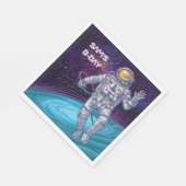 Serviette En Papier Anniversaire. Astronaut dans l'espace avec étoiles (Coin)