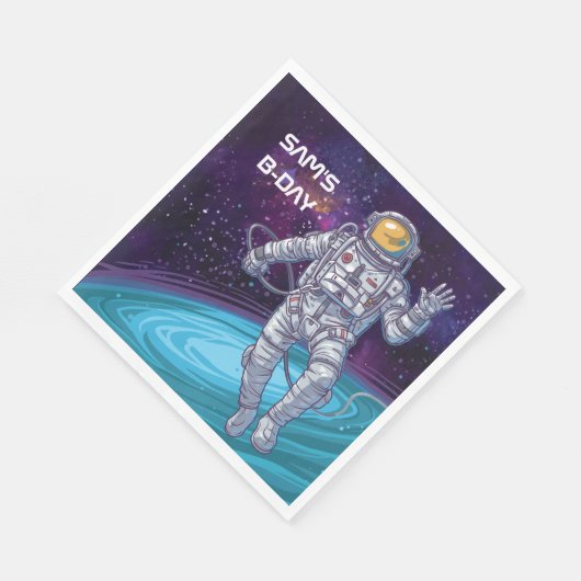 Serviette En Papier Anniversaire. Astronaut dans l'espace avec étoiles (Coin)