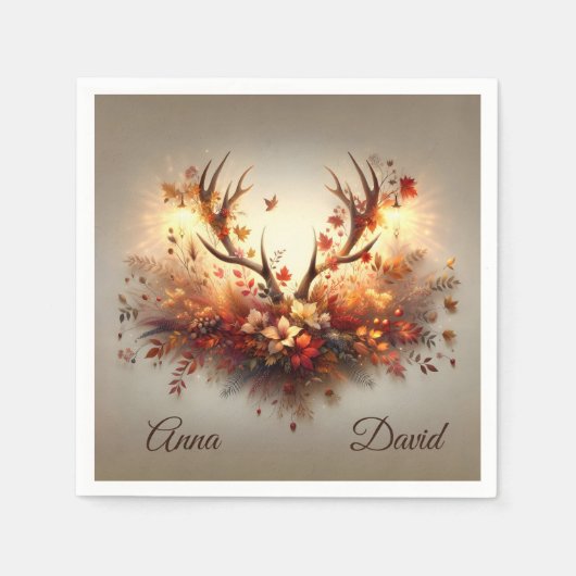 Serviette En Papier Anniversaire Automne Deer Antler Bouquet (Devant)
