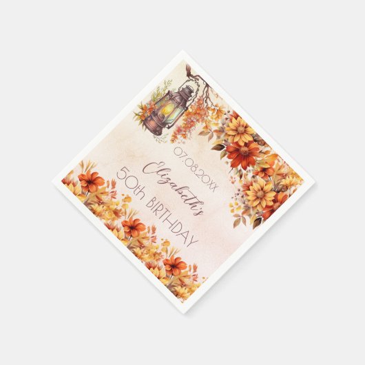 Serviette En Papier Anniversaire automne fleurons oranges lampe rustiq (Coin)
