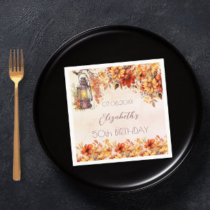 Serviette En Papier Anniversaire automne fleurons oranges lampe rustiq