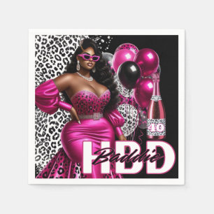 Serviette En Papier Anniversaire Baddie Black Woman Rose & Leopard