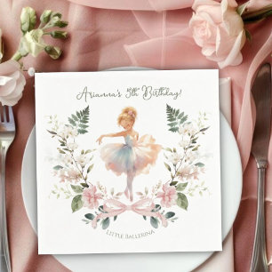 Serviette En Papier Anniversaire Ballerine Aquarelle & Ruban Rose Fant