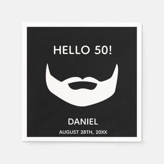 Serviette En Papier Anniversaire barbe noir blanc hommes monogramme (Devant)