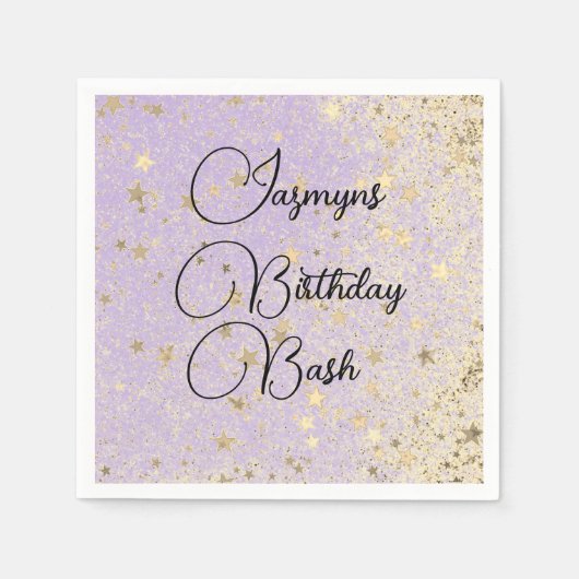 Serviette En Papier Anniversaire Bash Glittery Gold Stars sur Lavender (Devant)
