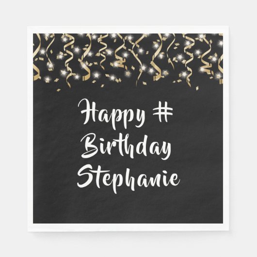 Serviette En Papier Anniversaire Black Gold Confetti Streamers Texte P (Devant)