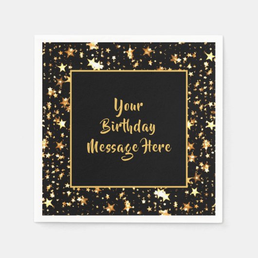 Serviette En Papier Anniversaire Black Gold Stars manuscrite Brush Scr (Devant)