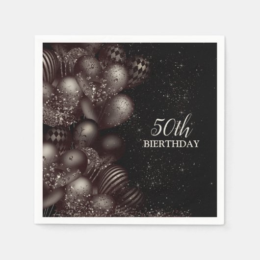 Serviette En Papier Anniversaire Black Parties scintillant Ballons Fêt (Devant)