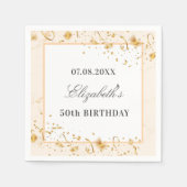 Serviette En Papier Anniversaire blanc confetti nom script élégant (Devant)