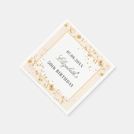 Serviette En Papier Anniversaire blanc confetti nom script élégant (Coin)